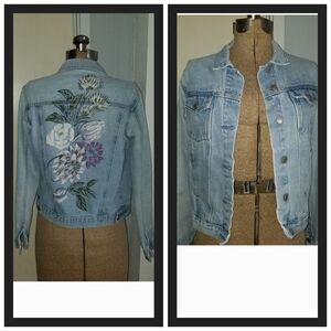 Glamorous denim jacket xs with flower design on back